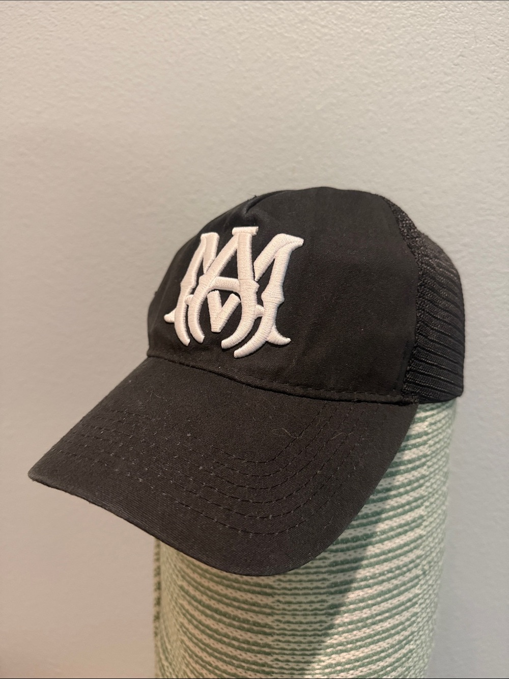 AMIRI Full Canvas MA Hat Black Embroidered Logo Trucker Lux Sold Out MSRP $390